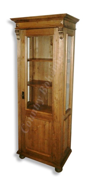 Schmale Vitrine im Landhausstil aus Fichte Massivholz - rustikaler Vitrinenschrank mit verglaster Tür und individueller Anpassungsmöglichkeit