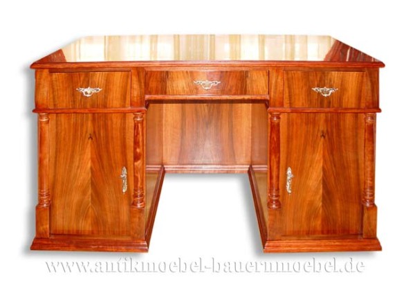 Schreibtisch mit Säulen Kirschbaum Furniert Schellack Biedermeier Bürotisch Arbeitstisch