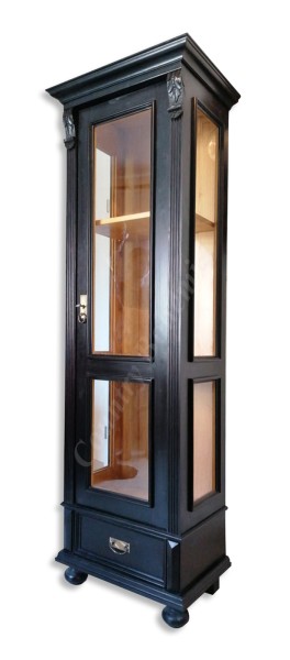 Schmale Vitrine Landhausstil Massivholz schwarz Vitrinenschrank Tür und Seiten verglast-Copy