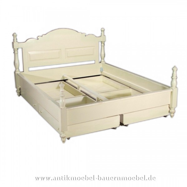 Bett Doppelbett Wolkenbett 160x200 weiß Landhausstil/- möbel Schubladenbett Vollholz Artikel-Nr.: bet-06-d