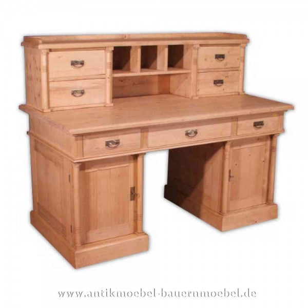 Schreibtisch mit Aufsatz+Säulen Landhausstil Bauernmöbel Massivholz PC- Arbeitstisch Artikel-Nr.: sbt-45a-sta