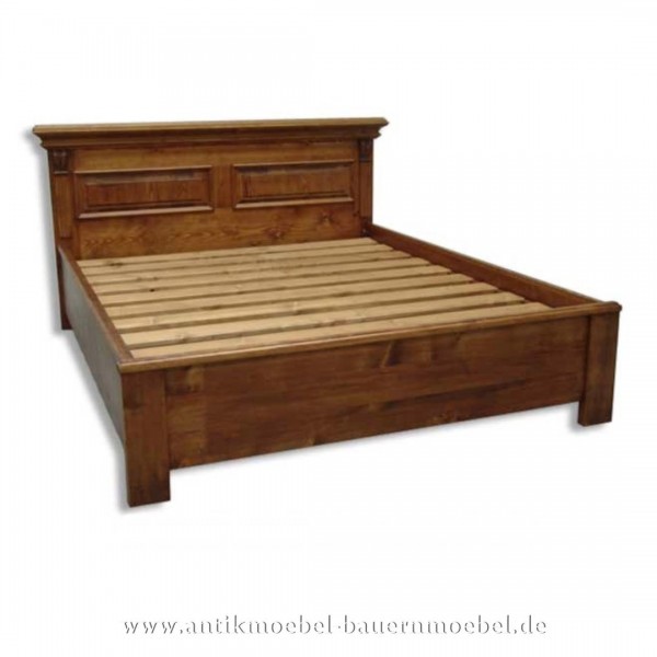 Bett Doppelbett Holzbett 160x200 Massiv Weichholz Landhausstil Bauernmöbel Vollholz Gebeizt Artikel-Nr.: bet-28-d