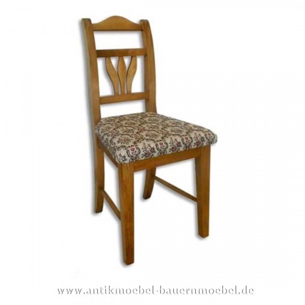 Stuhl Holzstuhl Fichte Massiv Landhausstil gepolstert mit Blätterformen in der Rückenlehne Artikel-Nr.: stl-22-stp